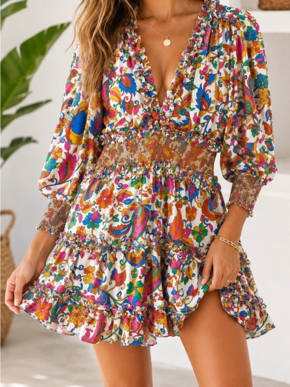House of Harlow 1960 Psychedelic Floral Mini Dress